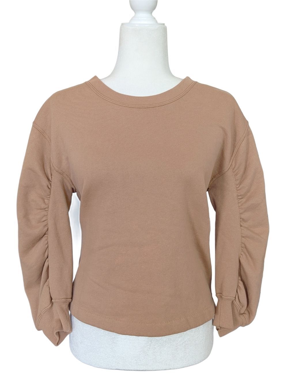Abercrombie & Fitch Womens Tan Ruched Long Sleeve Crewneck Sweatshirt Size XS